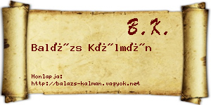 Balázs Kálmán névjegykártya